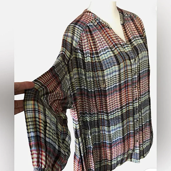 Free People Come On Over Plaid Button-Up Blouse - Picture 3 of 7
